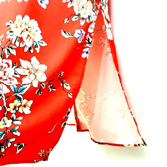 Nwot Truth & Fable Red Multicolor Floral Flutter Sleeve Maxidress - Picture 12 of 14